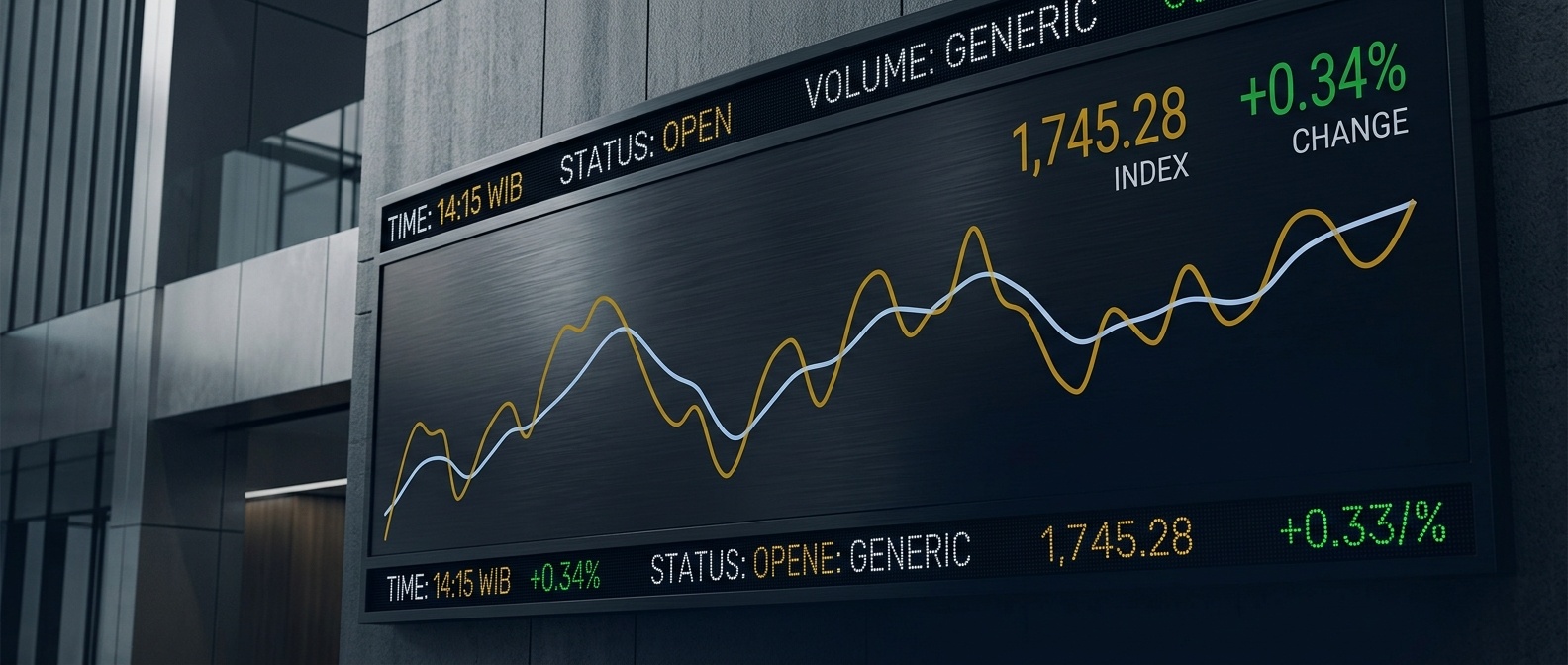 Papan elektronik indeks harga saham gabungan dengan grafik garis